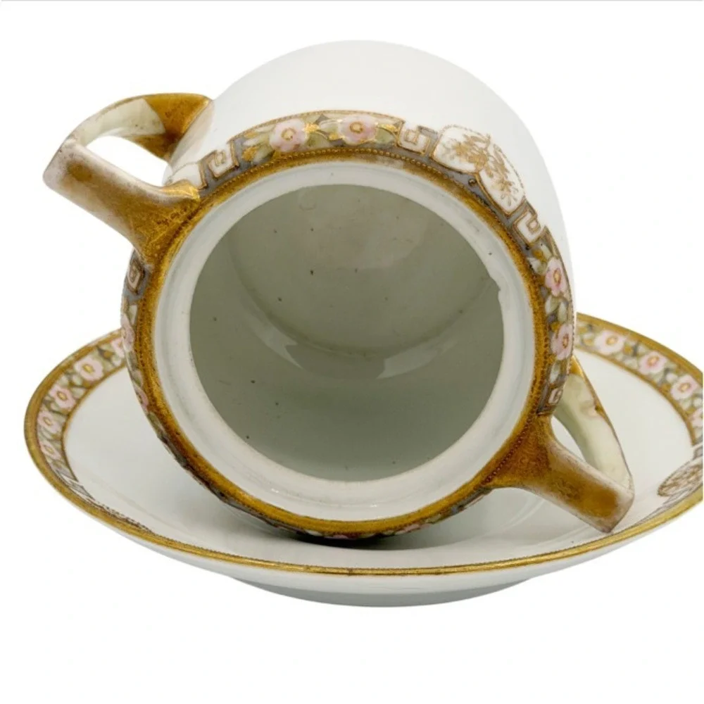 Antique Nippon Sugar Bowl Open Form w Underplate Edwardian Porcelain Curio Shelf